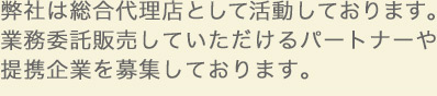 弊社は総合代理店として活動しております。業務委託販売していただけるパートナーや提携企業を募集しております。